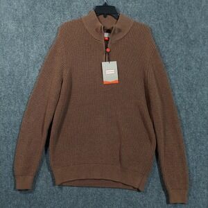Hunter Sweater Mens Medium Brown Waffle Knit 1/4 Zip Mock Neck Cotton Pullover